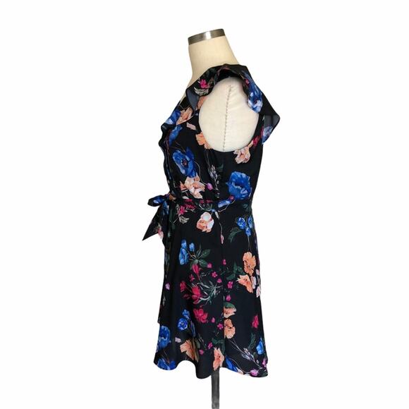 PARKER Black Floral Ruffled Mini Dress Small Colorful Glam NWT - Picture 2 of 7